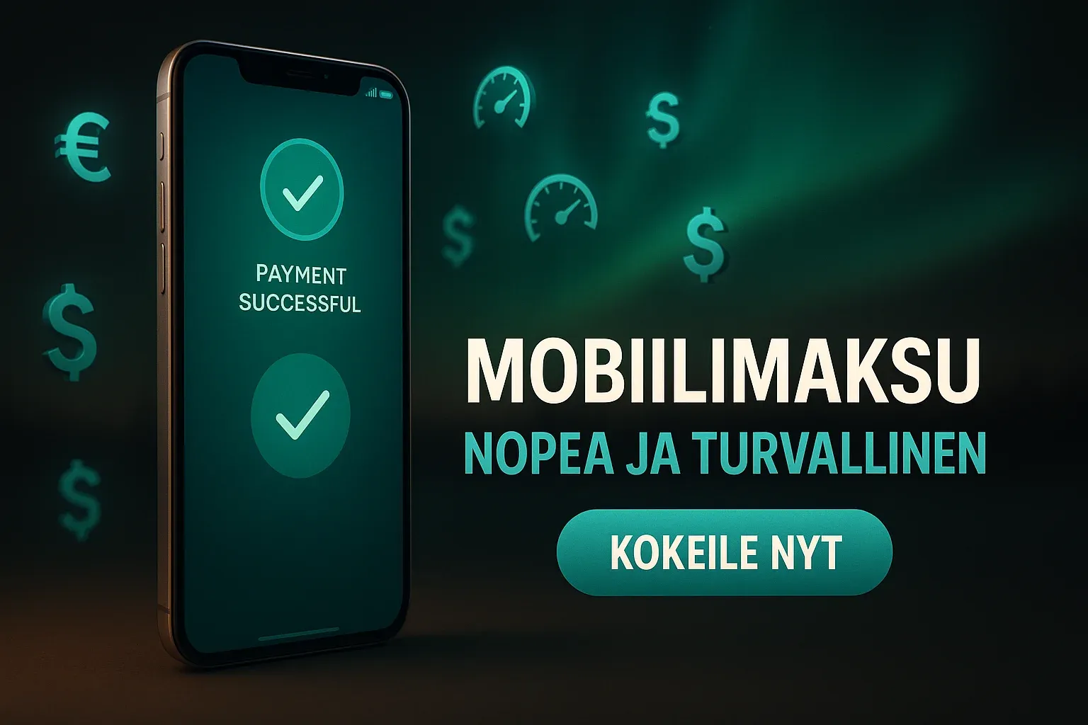Laajakuva kasinobanneri mobiilimaksun vahvistusnäytöllä ja teal-valuuttasymboleilla